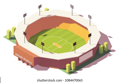 Vector isometric low poly cricket stadium building