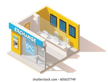 Vector Isometric Low Poly Currency Exchange Interior