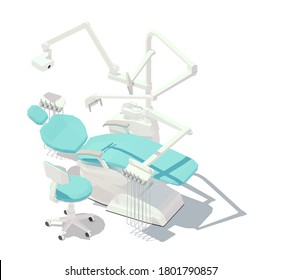 Vector isometric low poly dental chair. Dental office or clinic equipment