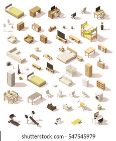 Vector isometric low poly domestic furniture set