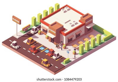 Vector isometric low poly fast food restaurant building