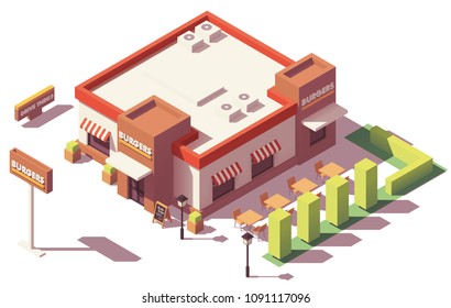 Vector Isometric Low Poly Fast Food Restaurant Building