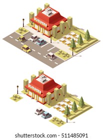 Vector isometric low poly fast food restaurant building