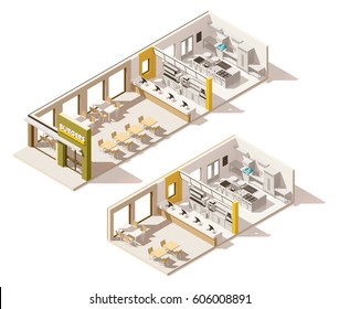 Vector isometric low poly fast food restaurant interior