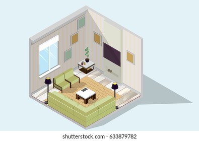 Vektor isometrischer Low-Poly-Wohnraum
