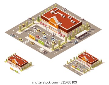 Vector isometric low poly home-improvement ad gardening supermarket
