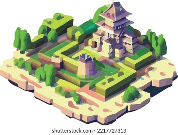 Vector isometric low poly japanese castle.