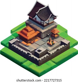 Vector isometric low poly japanese castle.