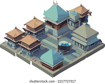 Vector isometric low poly japanese castle.