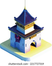 Vector isometric low poly japanese castle.