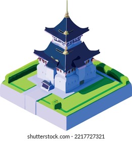 Vector isometric low poly japanese castle.