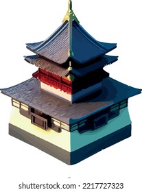 Vector isometric low poly japanese castle.