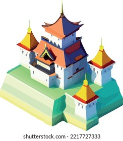 Vector isometric low poly japanese castle.