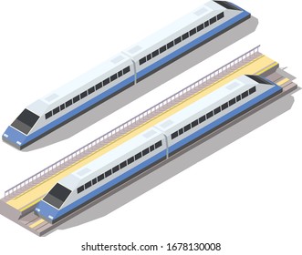 Vector isometric low poly modern high speed train.