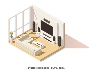 Vector isometric low poly modern living room