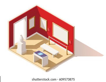 Vector isometric low poly museum or art gallery interior