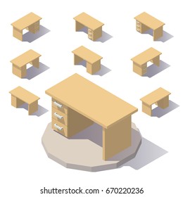 Vector isometric low poly Office Table. Vector low poly illustration.