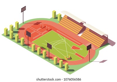 Vector Isometric Low Poly Outdoor Athletics Track And Field Stadium