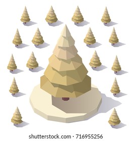 Vector isometric low poly pine tree. Tree from different angles
