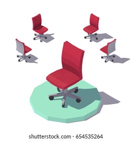 Vector Isometric Low Poly Red Office Chair.