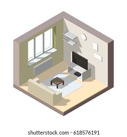 Vector isometric low poly room.