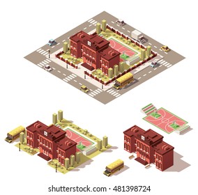 Vector Isometric Low Poly School Building Icon