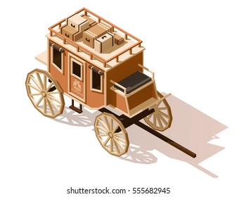 Vector Isometric Low Poly Stagecoach Icon