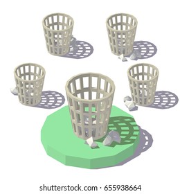 Vector isometric low poly Wastepaper Basket.