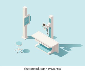 Vector Isometric Low Poly X-ray Machine And Radiology Room Equipment