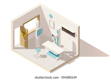 Vector isometric low poly x-ray machine and radiology room equipment