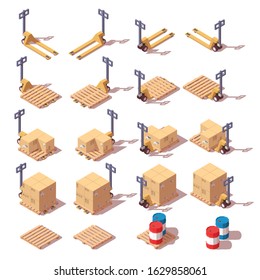 Vector Isometric Manual Pallet Truck Set Stock Vector (Royalty Free ...