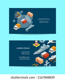 Vector isometric marine logistics or seaport company business card template illustration