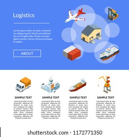 Vector isometric marine logistics and seaport landing page template illustration