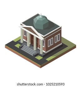 Vector isometric mayoralty, city hall, town hall, city administration. City bank illustration.