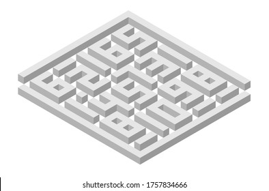 Vector isometric maze from numbers. Grey isometric 3d labyrinth on white background. Vector Illustration
