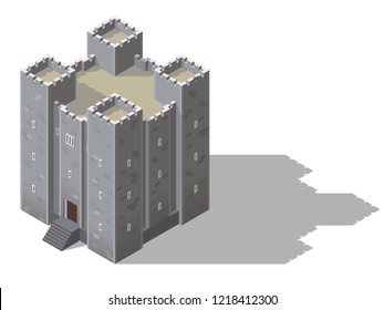 Vector isometric medieval castle. Game design fortress concept.