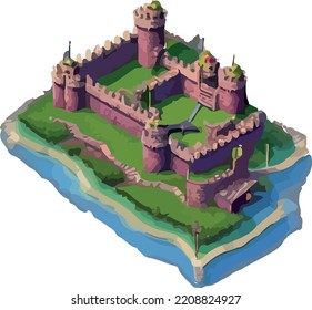 Vector isometric medieval low poly castle. 
