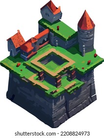 Vector isometric medieval low poly castle. 
