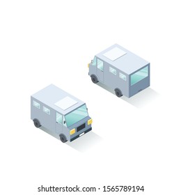 Vector isometric minivan cartoon illustration, car in color 