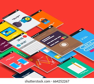 Vector isometric mobile app ui design concept, semi flat 3d style
