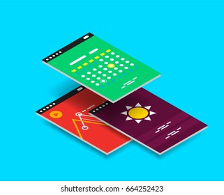 Vector isometric mobile app ui design concept, semi flat 3d style