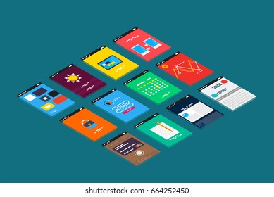 Vector isometric mobile app ui design concept, semi flat 3d style