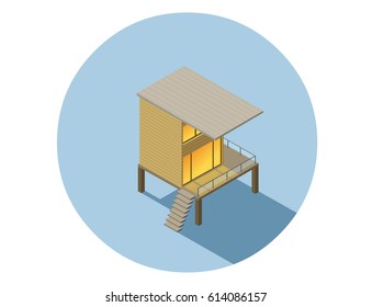 Vector isometric modern architecture building, infographic elements representing low poly town apartment building
