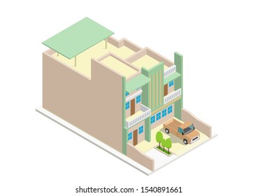 vector isometric modern house with car
