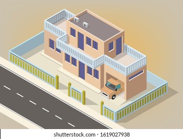 vector isometric modern house with highway
