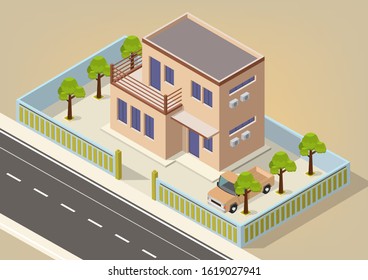 vector isometric modern house with highway