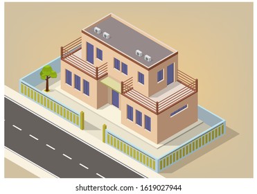 vector isometric modern house with highway