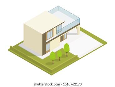 vector isometric modern house with park
