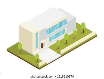 vector isometric modern house with park