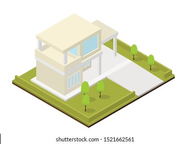 vectorial casa isométrica moderna con parque
